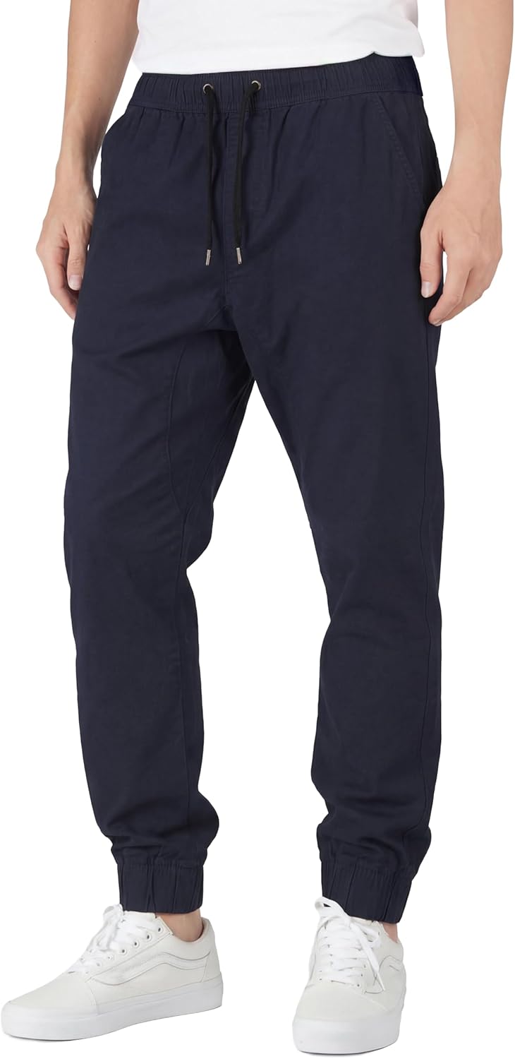 Khaki Chino Joggers for Men Twill Stretch Casual Pants with Pockets