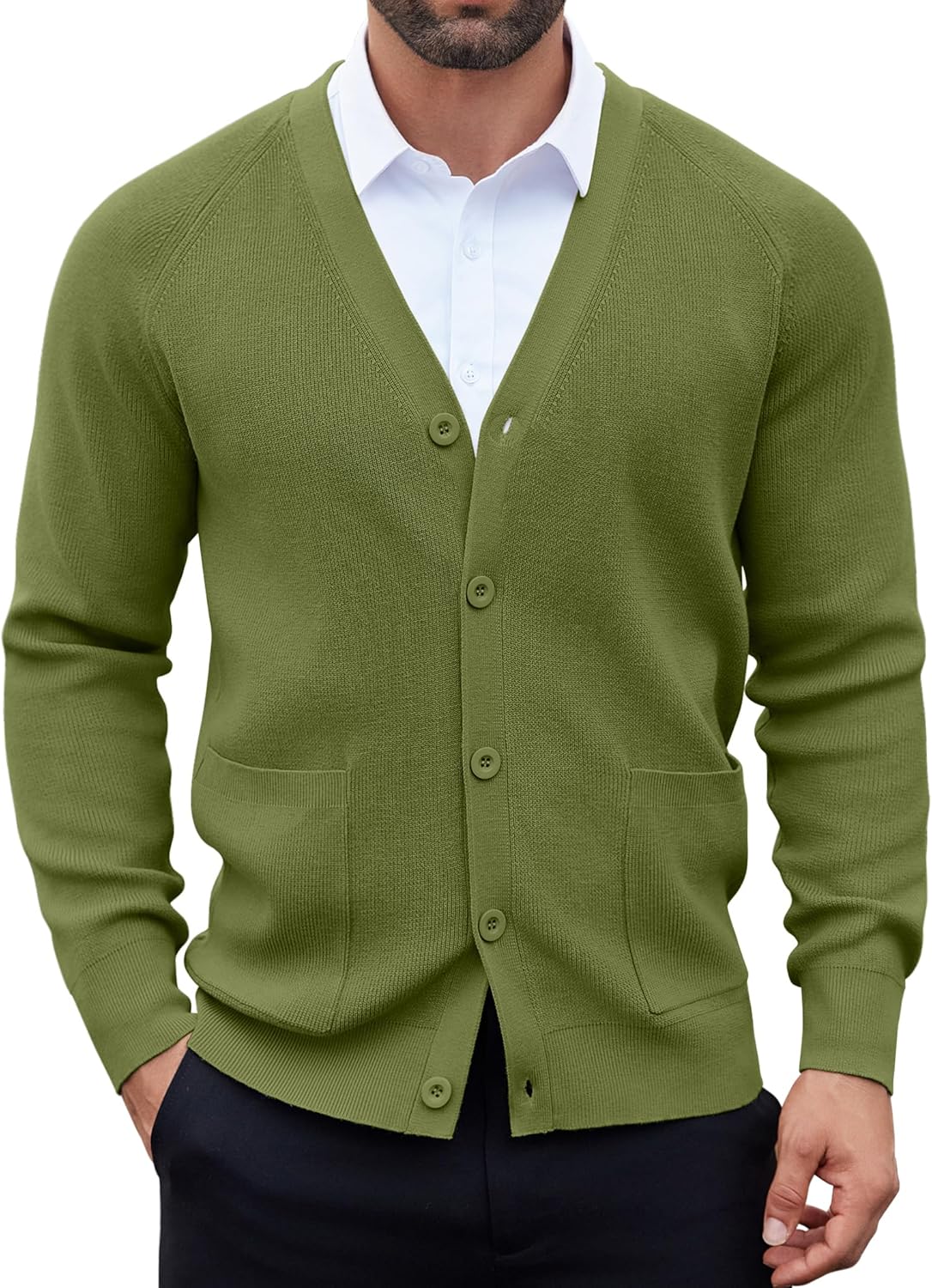 Men's Cardigan Sweaters with Button Lightweight Casual V Neck Long Sleeve Pockets Knitted Sweater